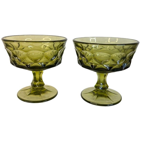 5 Indiana Carnival Glass Compote Kings Crown Thumbprint Sherbet Avocado Green - Picture 2 of 6